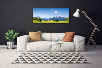 Canvas Kunstdruck Felder Bäume Gebirge Landschaft