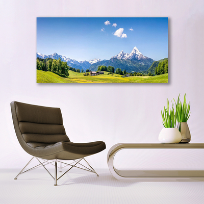 Canvas Kunstdruck Felder Bäume Gebirge Landschaft