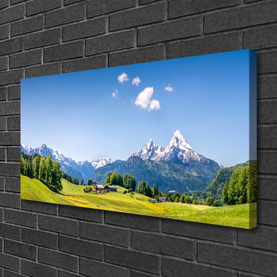 Canvas Kunstdruck Felder Bäume Gebirge Landschaft