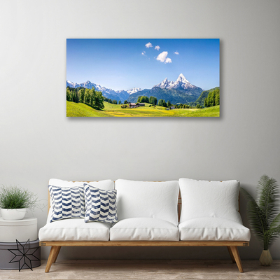 Canvas Kunstdruck Felder Bäume Gebirge Landschaft