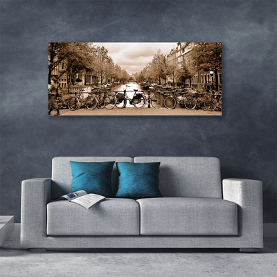 Canvas Kunstdruck Fluss Fahrräder Bäume Landschaft