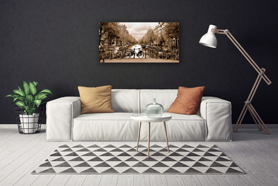 Canvas Kunstdruck Fluss Fahrräder Bäume Landschaft