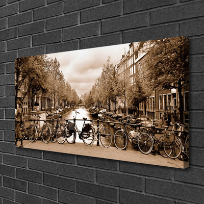 Canvas Kunstdruck Fluss Fahrräder Bäume Landschaft