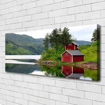 Canvas Kunstdruck Gebirge Haus Bäume See Landschaft