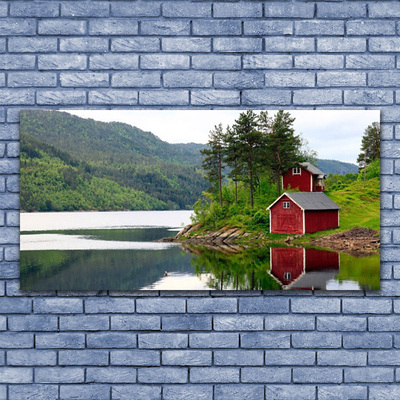 Canvas Kunstdruck Gebirge Haus Bäume See Landschaft