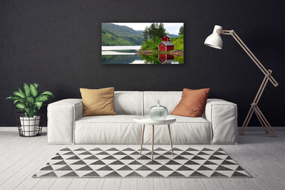 Canvas Kunstdruck Gebirge Haus Bäume See Landschaft