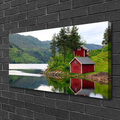 Canvas Kunstdruck Gebirge Haus Bäume See Landschaft