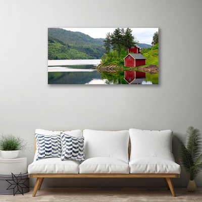 Canvas Kunstdruck Gebirge Haus Bäume See Landschaft