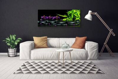 Canvas Kunstdruck Kerze Steine Blätter Kunst