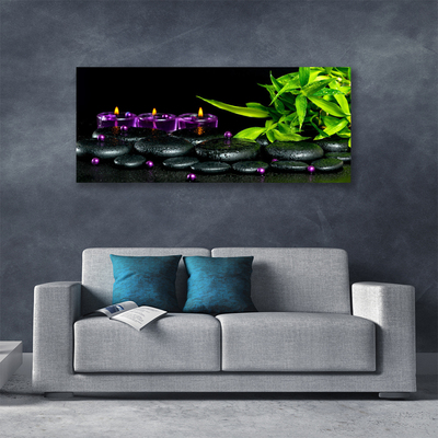 Canvas Kunstdruck Kerze Steine Blätter Kunst