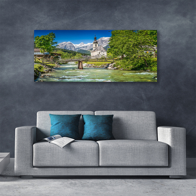 Canvas Kunstdruck Kirche Brücke See Bäume Natur