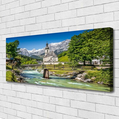 Canvas Kunstdruck Kirche Brücke See Natur