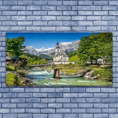 Canvas Kunstdruck Kirche Brücke See Natur