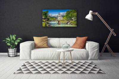 Canvas Kunstdruck Kirche Brücke See Natur