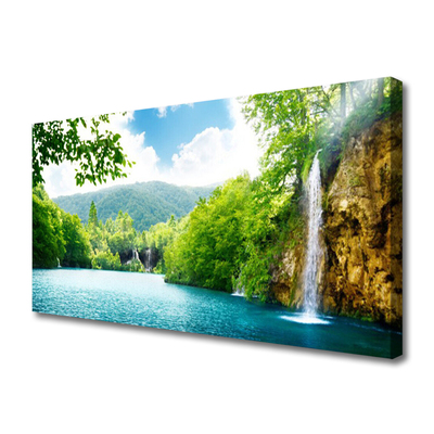 Canvas Kunstdruck Wasserfall See Bäume Natur