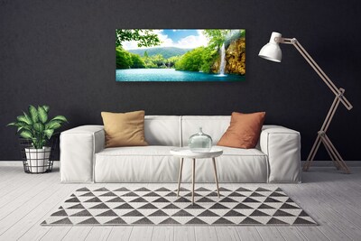 Canvas Kunstdruck Wasserfall See Bäume Natur