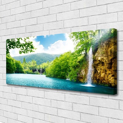 Canvas Kunstdruck Wasserfall See Bäume Natur