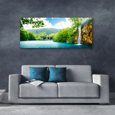 Canvas Kunstdruck Wasserfall See Bäume Natur