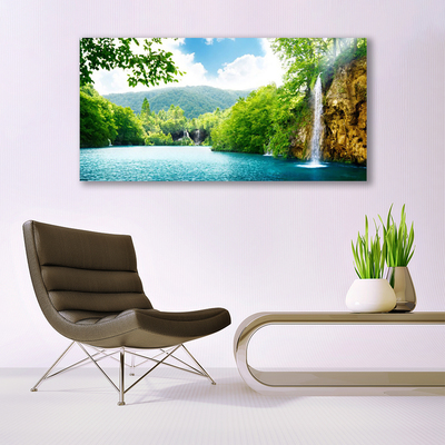 Canvas Kunstdruck Wasserfall See Bäume Natur