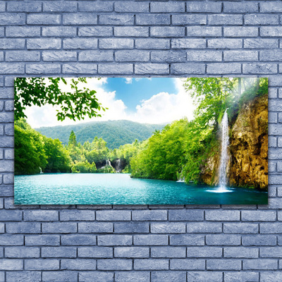 Canvas Kunstdruck Wasserfall See Bäume Natur