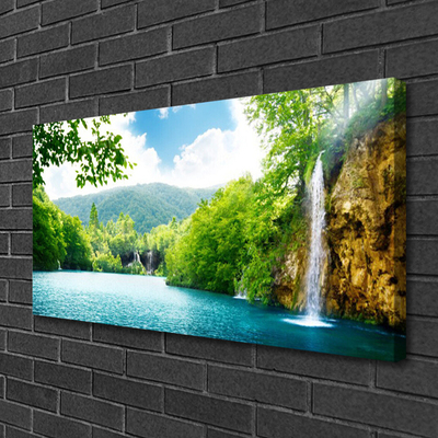 Canvas Kunstdruck Wasserfall See Bäume Natur