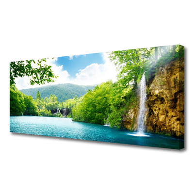 Canvas Kunstdruck Wasserfall See Bäume Natur