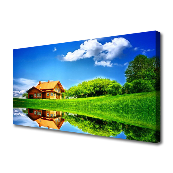 Canvas Kunstdruck Haus See Gras Natur