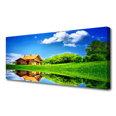 Canvas Kunstdruck Haus See Gras Natur