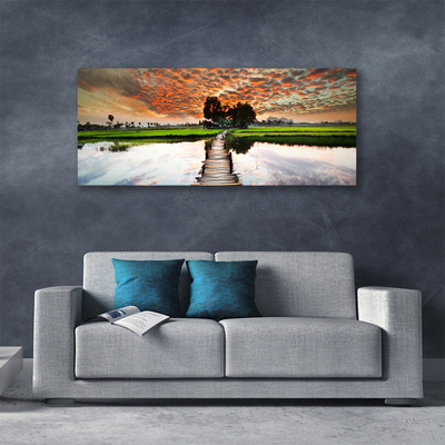 Canvas Kunstdruck Brücke See Landschaft