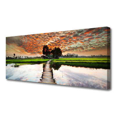 Canvas Kunstdruck Brücke See Landschaft