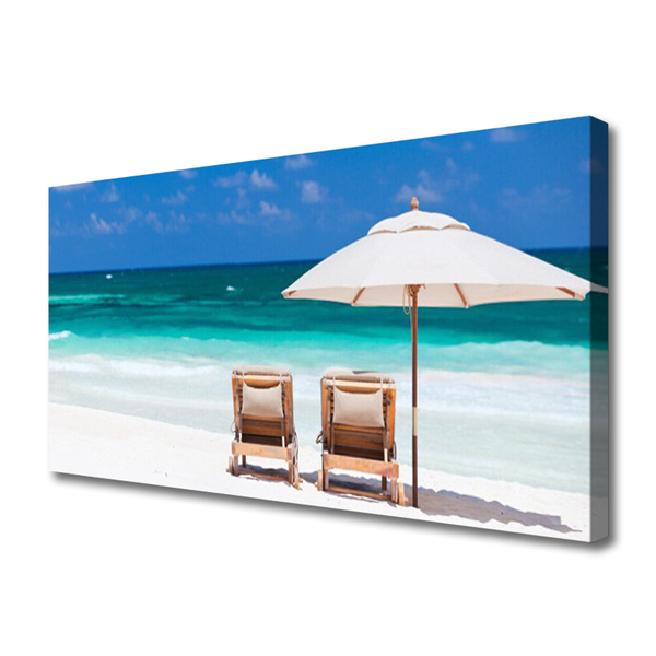 Canvas Kunstdruck Strand Liegestühle Landschaft