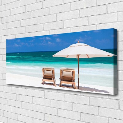 Canvas Kunstdruck Strand Liegestühle Landschaft