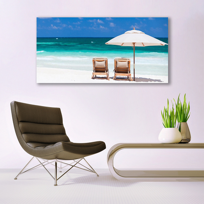 Canvas Kunstdruck Strand Liegestühle Landschaft