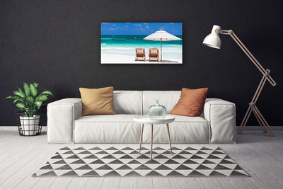 Canvas Kunstdruck Strand Liegestühle Landschaft