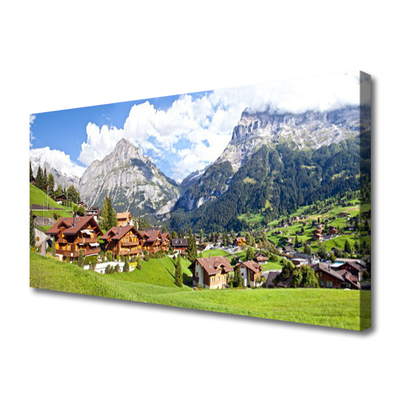 Canvas Kunstdruck Häuser Gebirge Landschaft