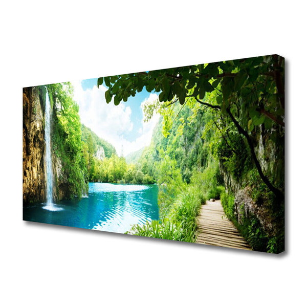 Canvas Kunstdruck Wasserfall See Bäume Natur