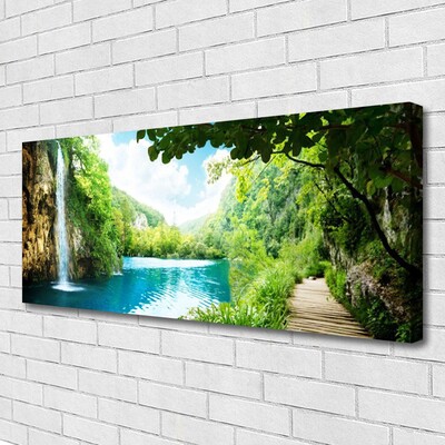 Canvas Kunstdruck Wasserfall See Bäume Natur