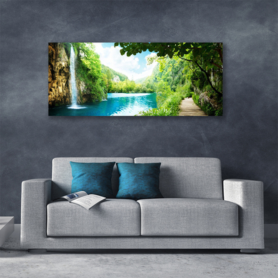 Canvas Kunstdruck Wasserfall See Bäume Natur