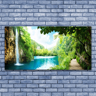 Canvas Kunstdruck Wasserfall See Bäume Natur