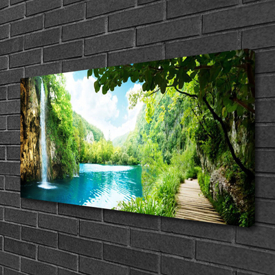 Canvas Kunstdruck Wasserfall See Bäume Natur