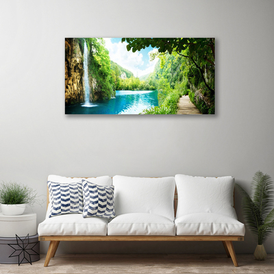 Canvas Kunstdruck Wasserfall See Bäume Natur