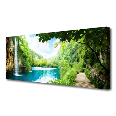 Canvas Kunstdruck Wasserfall See Bäume Natur