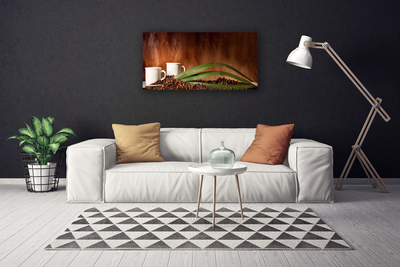Canvas Kunstdruck Tassen Kaffeebohnen Küche