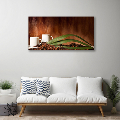 Canvas Kunstdruck Tassen Kaffeebohnen Küche