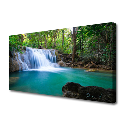 Canvas Kunstdruck Wasserfall See Wald Natur