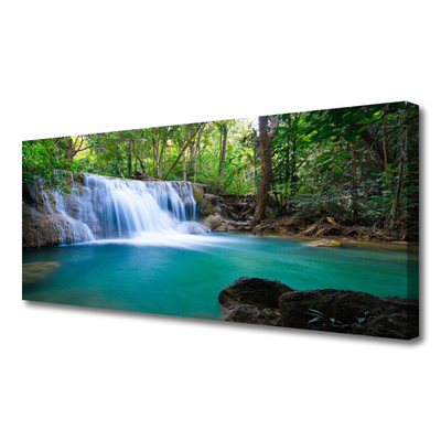 Canvas Kunstdruck Wasserfall See Wald Natur