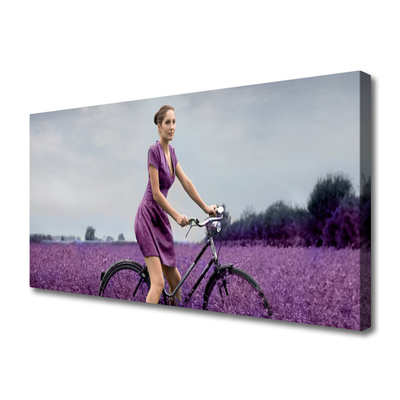 Leinwand-Bilder Frau Fahrrad Wiese Menschen