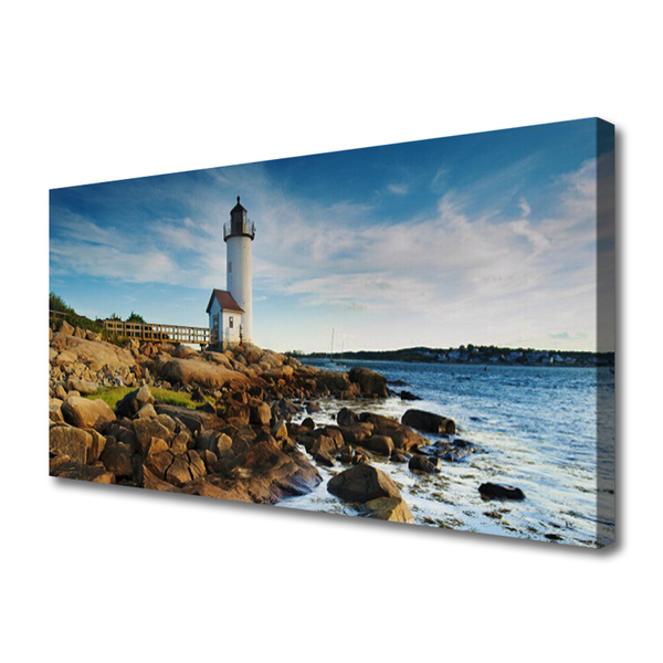 Leinwand-Bilder Leuchtturm Steine Meer Landschaft