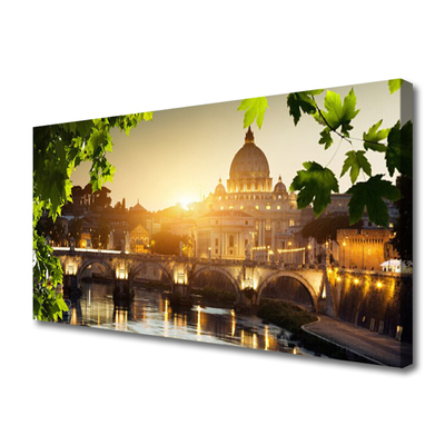 Leinwand-Bilder Brücke Stadt Blätter Architektur