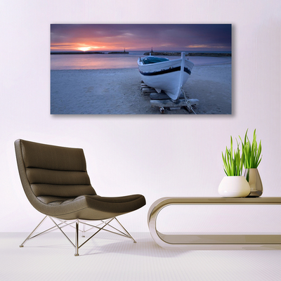 Leinwand-Bilder Boot Strand Meer Sonne Landschaft